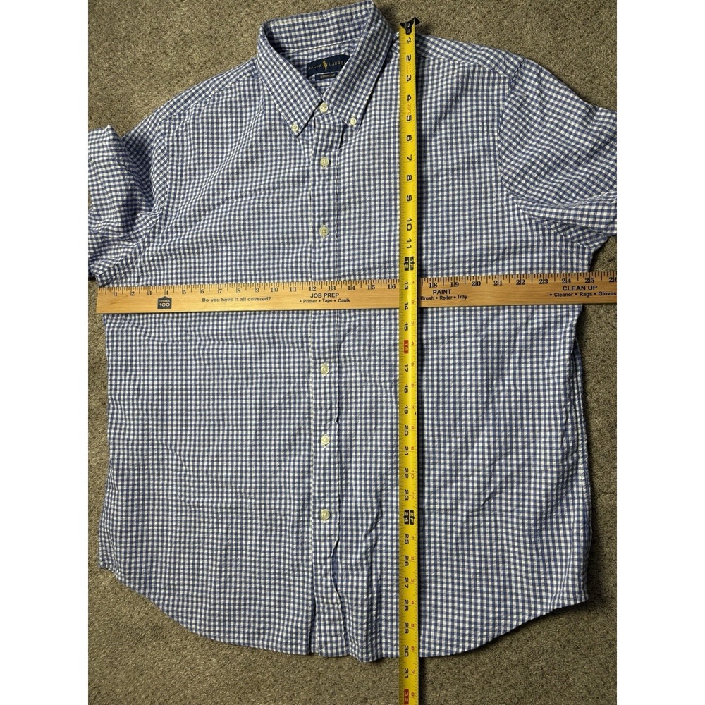 Polo Ralph Lauren Mens XL Seersucker Shirt Shot Sleeve Gingham Check Blue White - Picture 9 of 9
